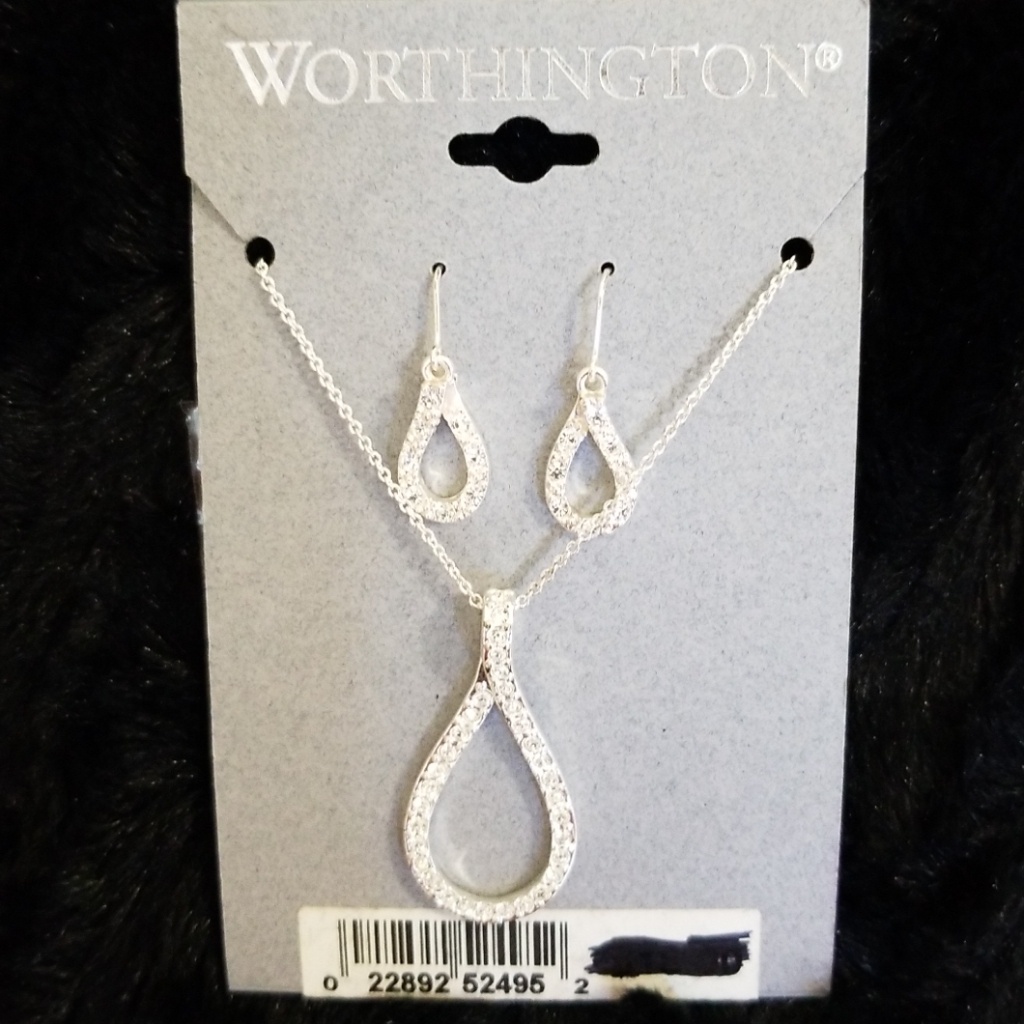 Worthington Silver Teardrop Crystal Earring Necklace Set